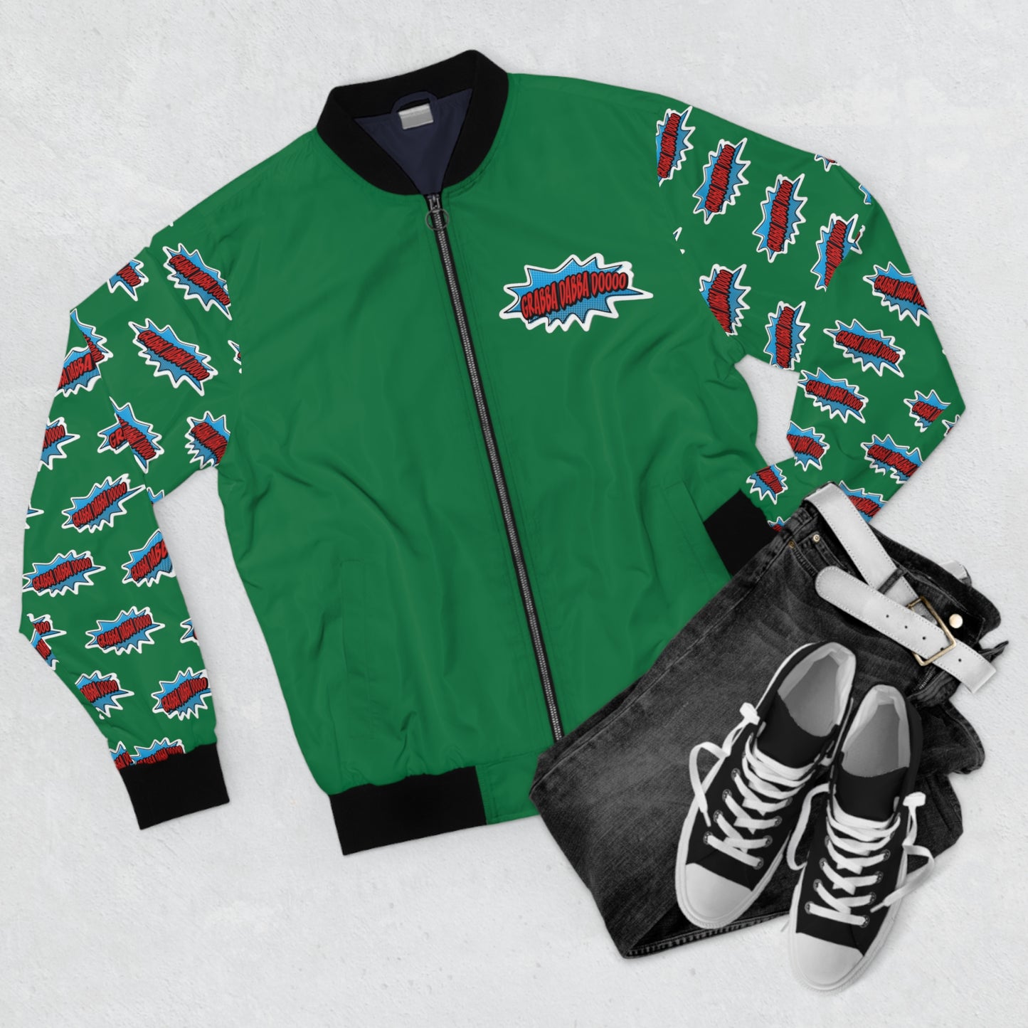Green Men's Bomber Jacket - Printed Arms