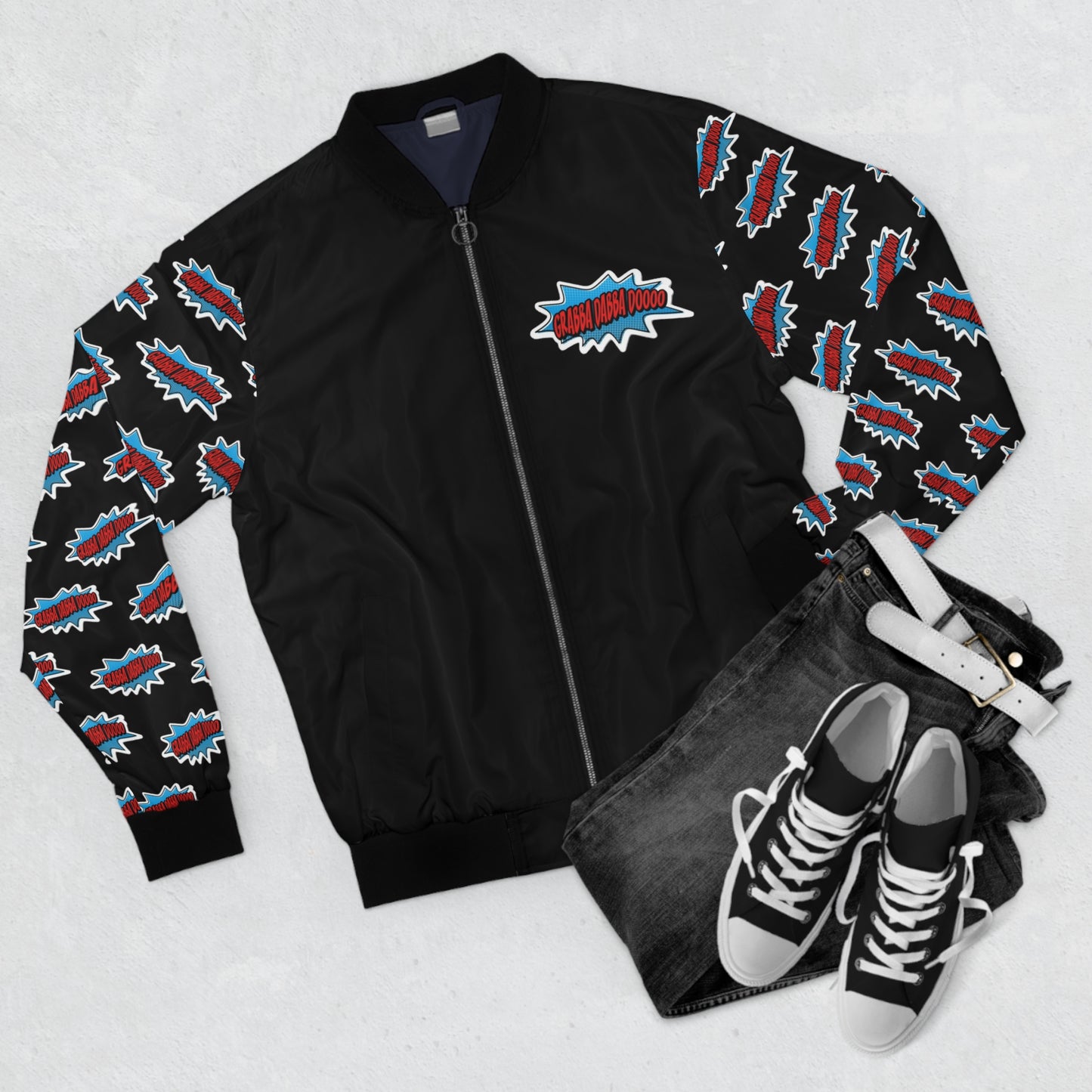 Black Men's Bomber Jacket - Printed Arms