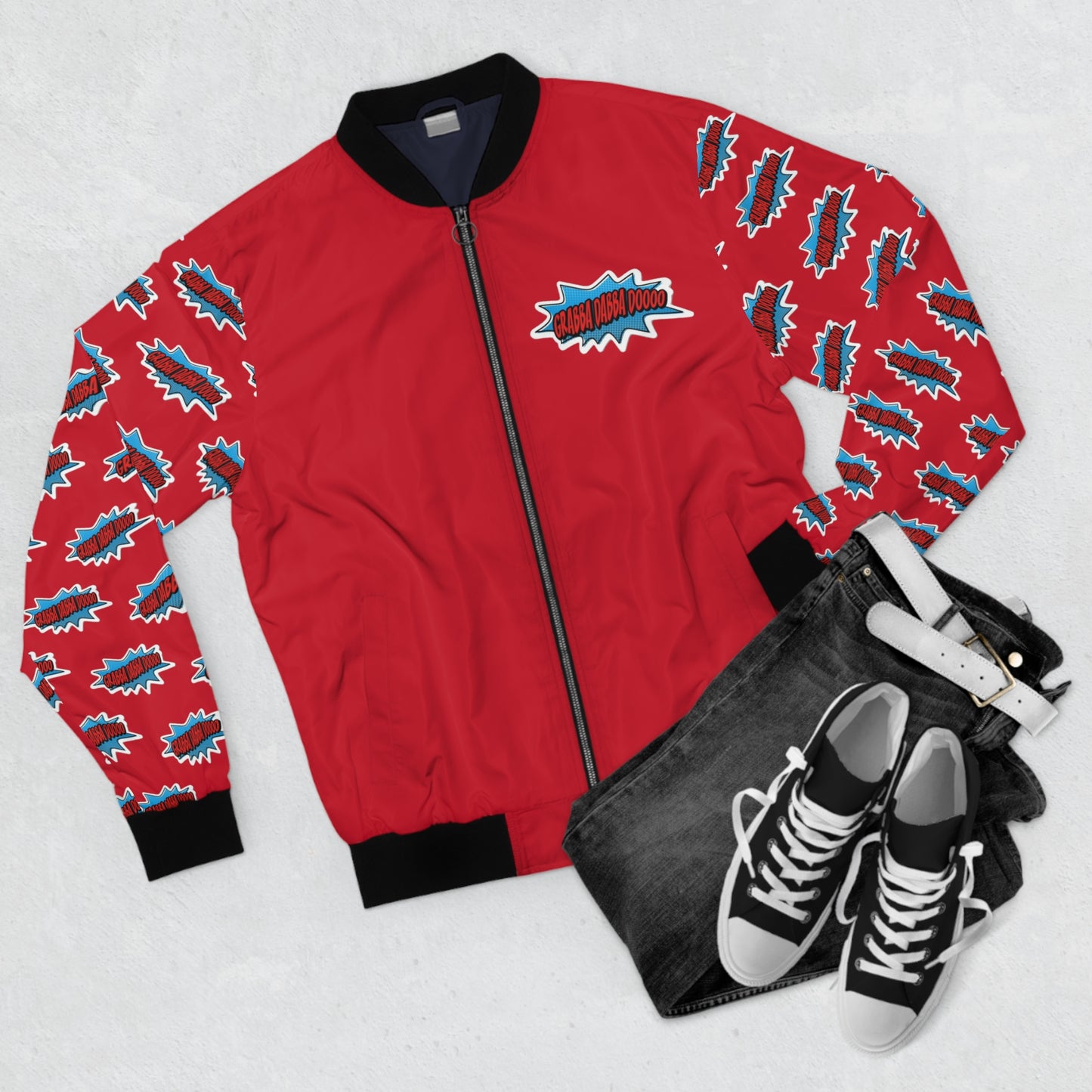 Red Men's Bomber Jacket - Printed Arms