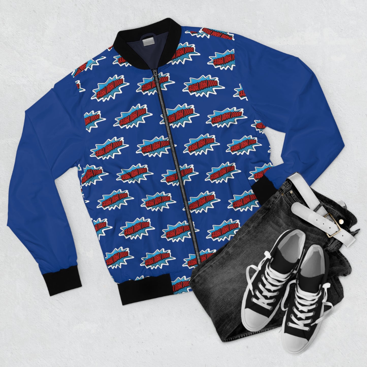 Blue Men's Bomber Jacket - Plain Arms