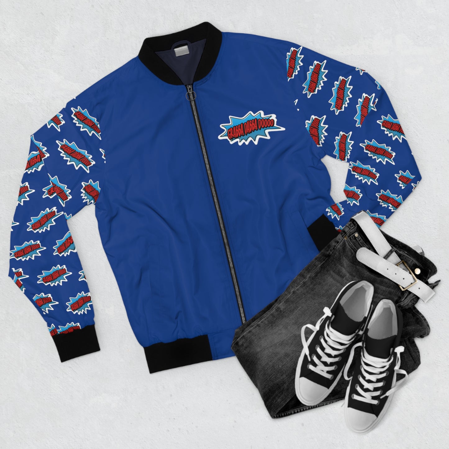 Blue Men's Bomber Jacket - Printed Arms