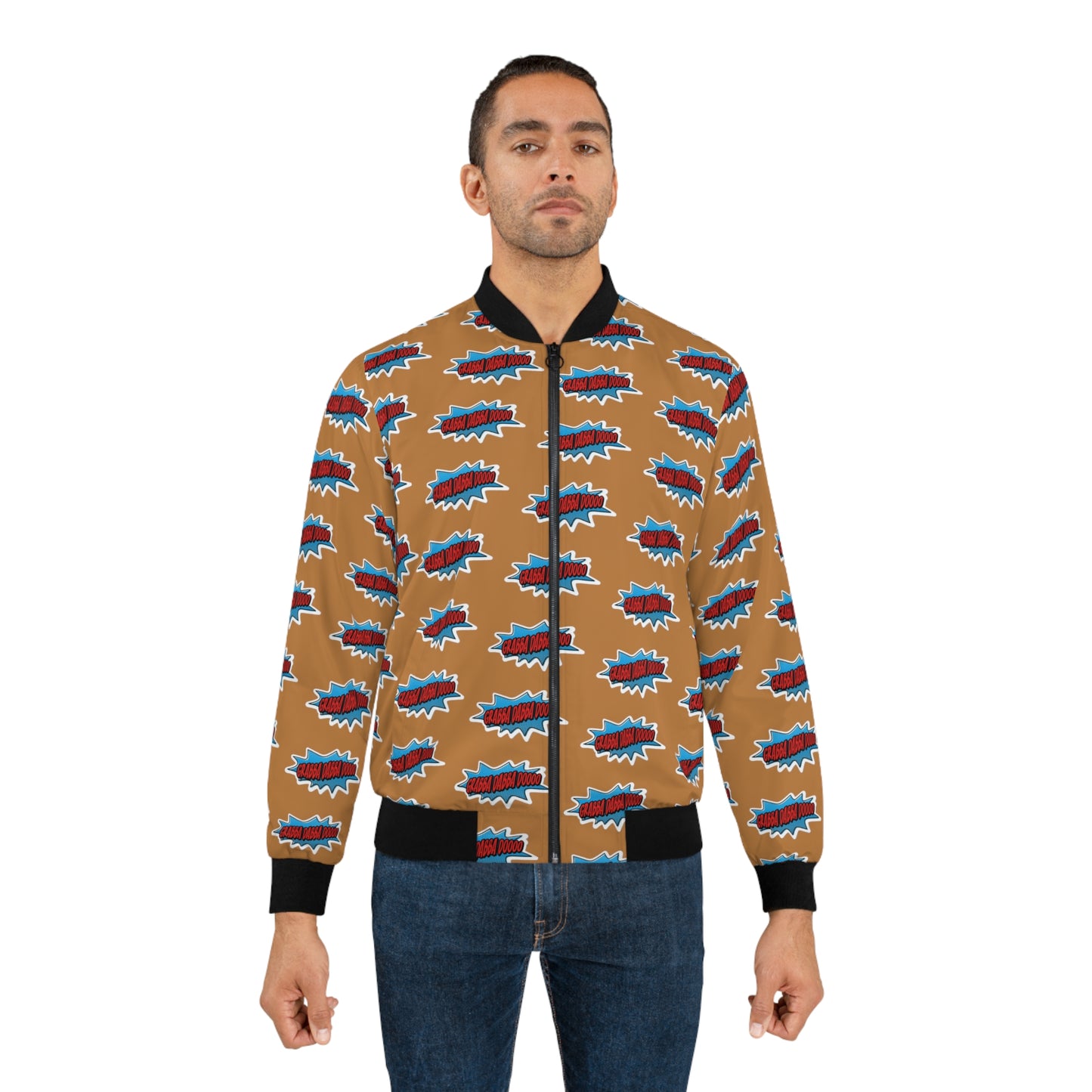 Tan Men's Bomber Jacket - All Over Print