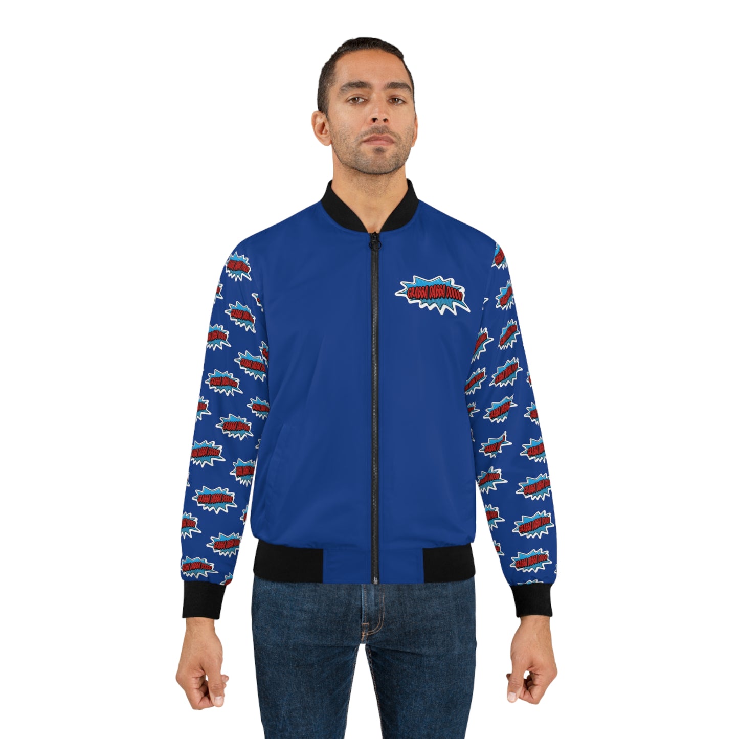 Blue Men's Bomber Jacket - Printed Arms